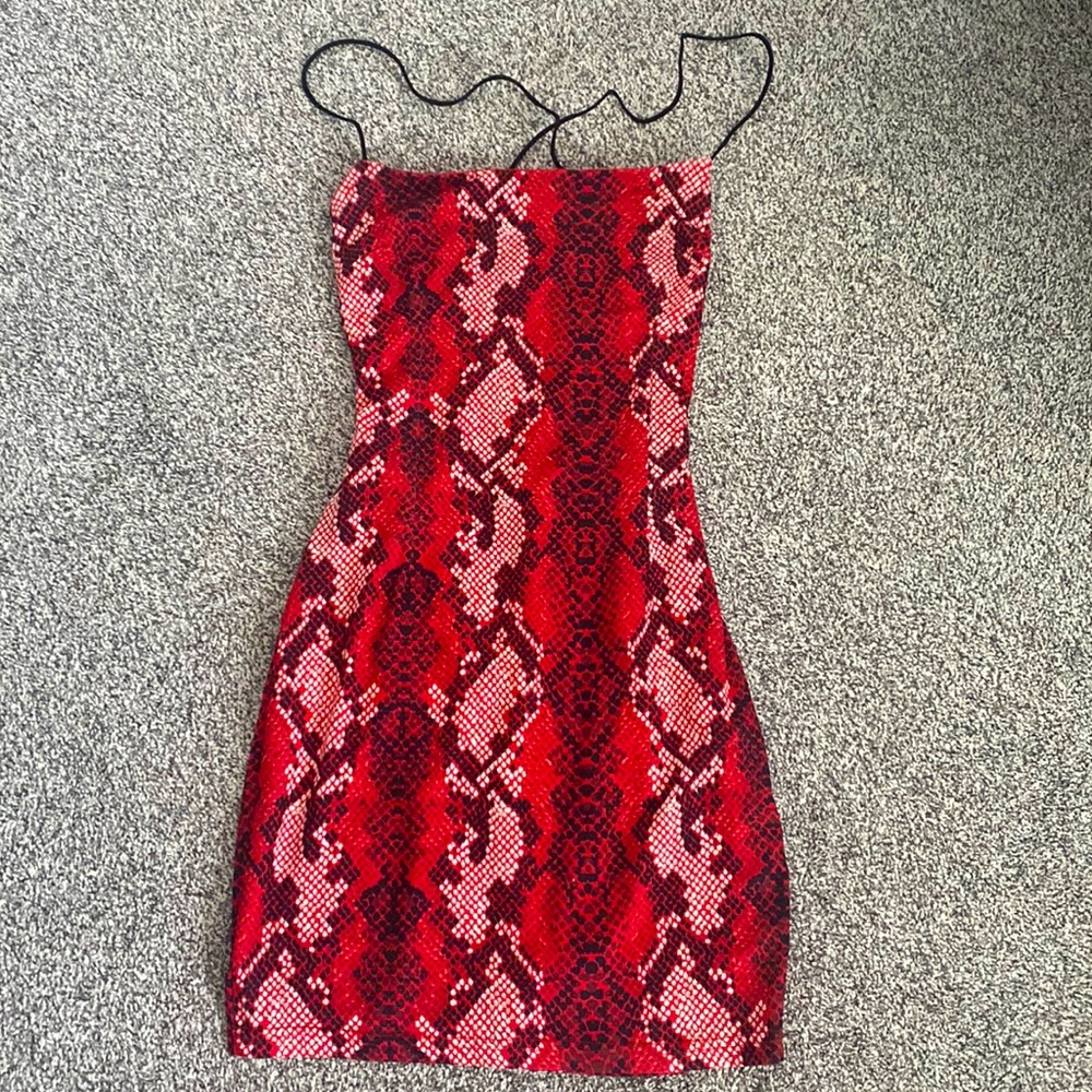 superdown Red Snake Print Mini Dress